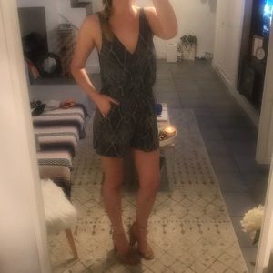 Blue and White Romper with Pockets